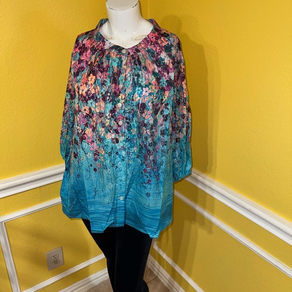 zolucky Tops - Lucky Brand Blue and Pink Floral Blouse
